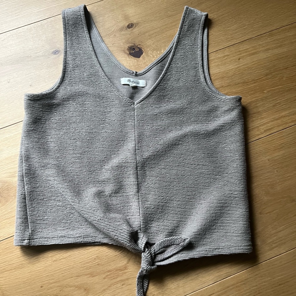 Madewell Taupe Ribbed V-Neck Tie Front Tank Top